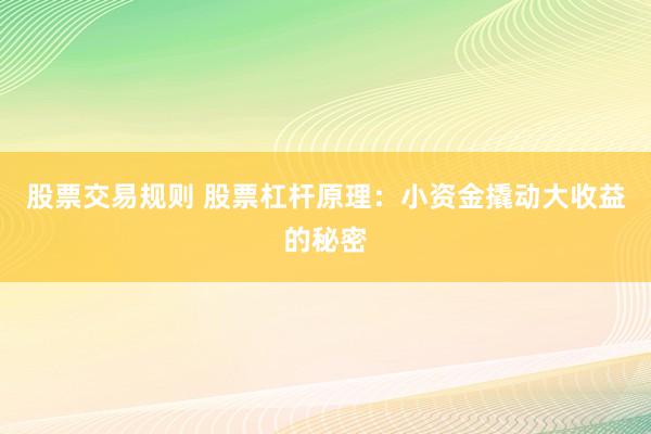 股票交易规则 股票杠杆原理：小资金撬动大收益的秘密