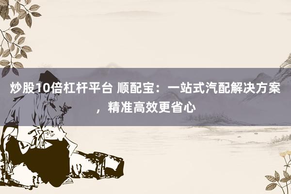 炒股10倍杠杆平台 顺配宝：一站式汽配解决方案，精准高效更省心