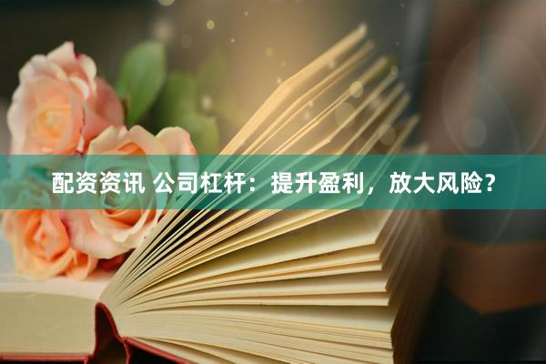 配资资讯 公司杠杆：提升盈利，放大风险？