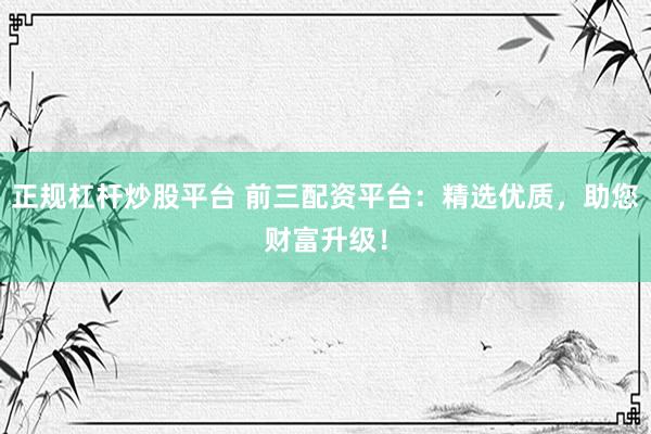 正规杠杆炒股平台 前三配资平台：精选优质，助您财富升级！
