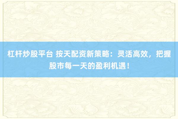 杠杆炒股平台 按天配资新策略：灵活高效，把握股市每一天的盈利机遇！