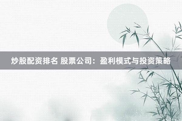 炒股配资排名 股票公司：盈利模式与投资策略