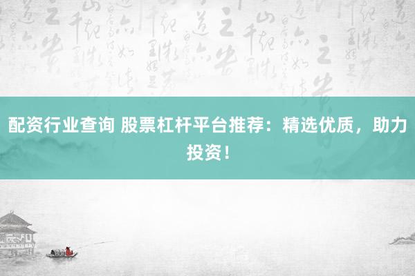 配资行业查询 股票杠杆平台推荐：精选优质，助力投资！