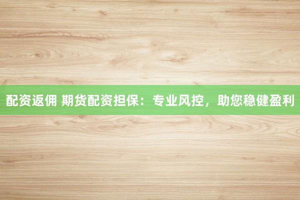 配资返佣 期货配资担保：专业风控，助您稳健盈利